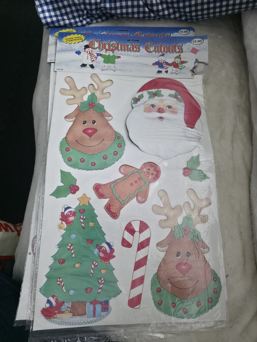 Lot of 7 Vintage 1996 Christmas Cardboard Cutouts Die Cut Wall Decor NOS Sealed